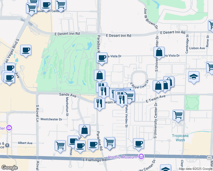 map of restaurants, bars, coffee shops, grocery stores, and more near 480 Elm Drive in Las Vegas