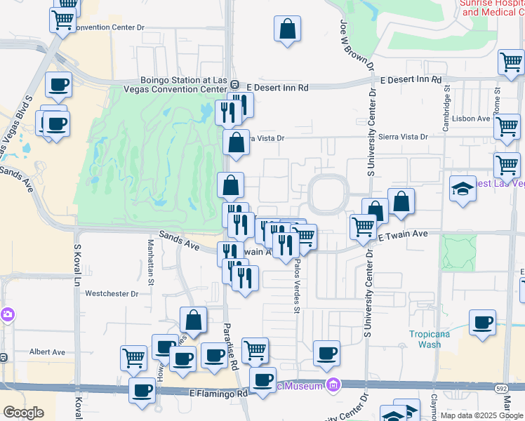 map of restaurants, bars, coffee shops, grocery stores, and more near 500 Elm Drive in Las Vegas