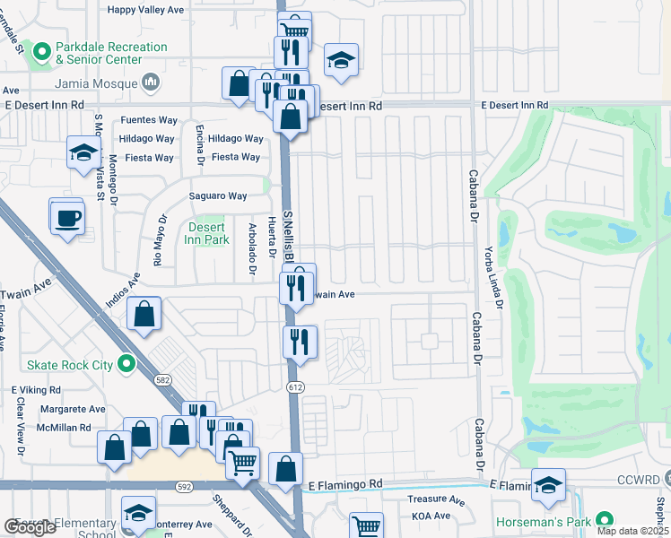 map of restaurants, bars, coffee shops, grocery stores, and more near 3666 Big Sur Drive in Las Vegas