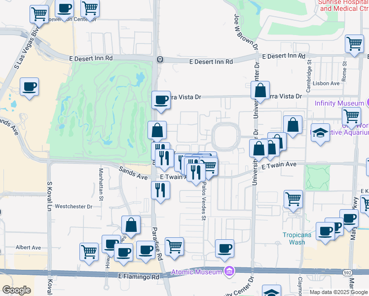 map of restaurants, bars, coffee shops, grocery stores, and more near 530 Elm Drive in Las Vegas