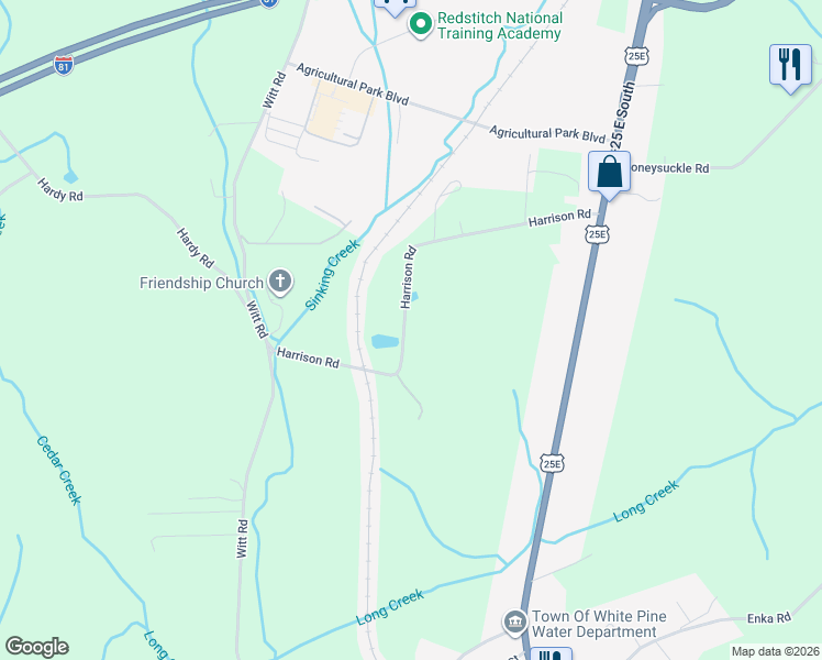 map of restaurants, bars, coffee shops, grocery stores, and more near 3131 Harrison Road in White Pine