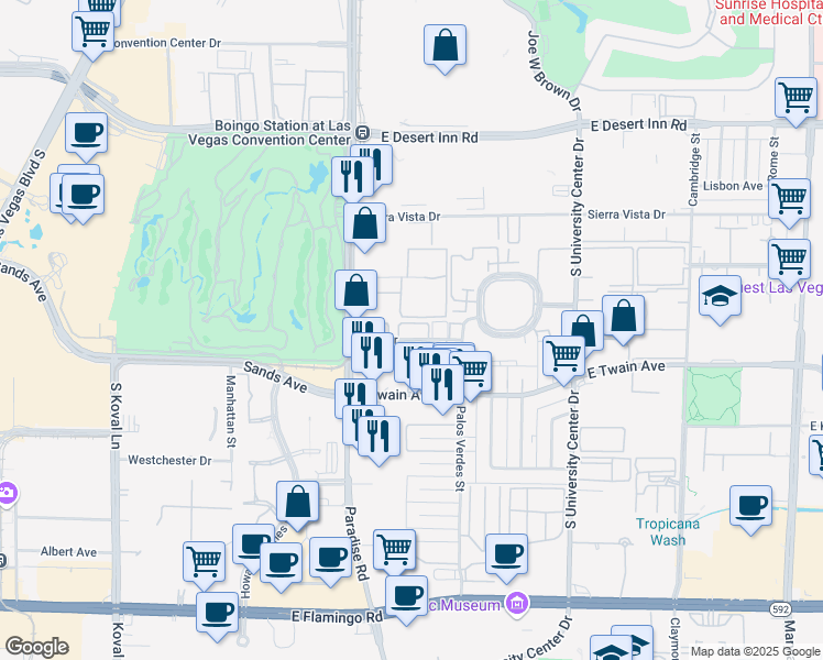map of restaurants, bars, coffee shops, grocery stores, and more near 510 Elm Drive in Las Vegas