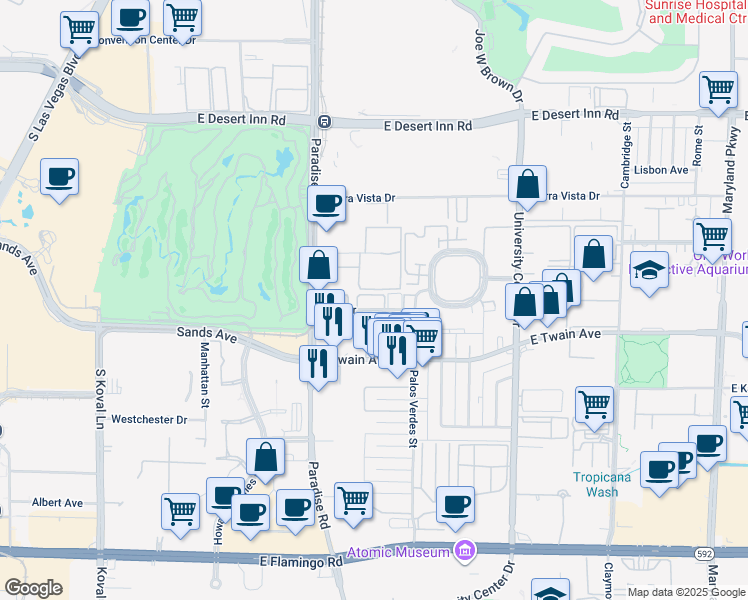map of restaurants, bars, coffee shops, grocery stores, and more near 530 Elm Drive in Las Vegas