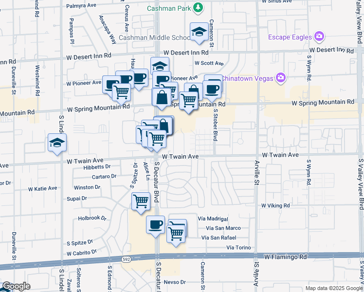 map of restaurants, bars, coffee shops, grocery stores, and more near 3663 Kolendo Court in Las Vegas