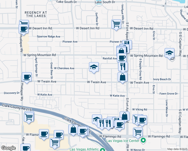map of restaurants, bars, coffee shops, grocery stores, and more near 9620 West Twain Avenue in Las Vegas