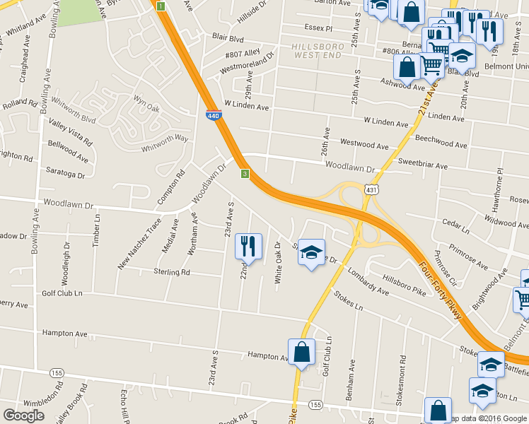map of restaurants, bars, coffee shops, grocery stores, and more near 2128B Sharondale Drive in Nashville
