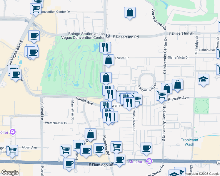 map of restaurants, bars, coffee shops, grocery stores, and more near 450 Elm Drive in Las Vegas