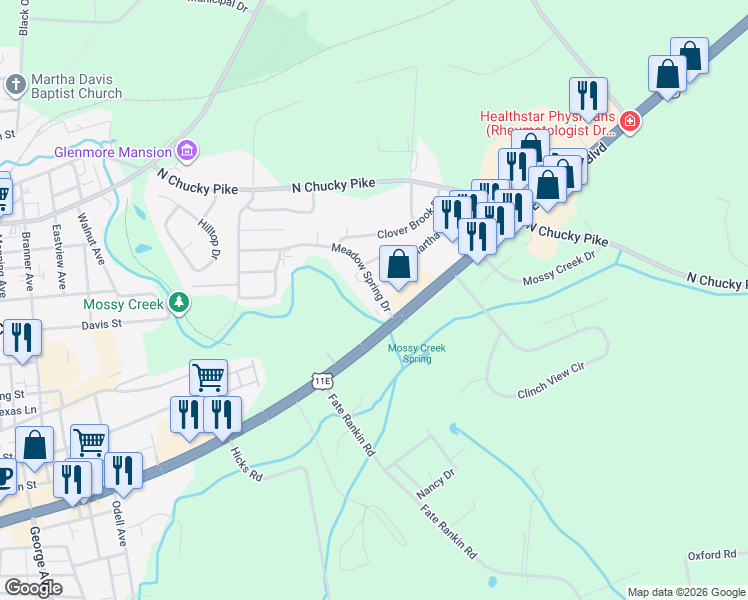 map of restaurants, bars, coffee shops, grocery stores, and more near 1515 Meadow Spring Drive in Jefferson City