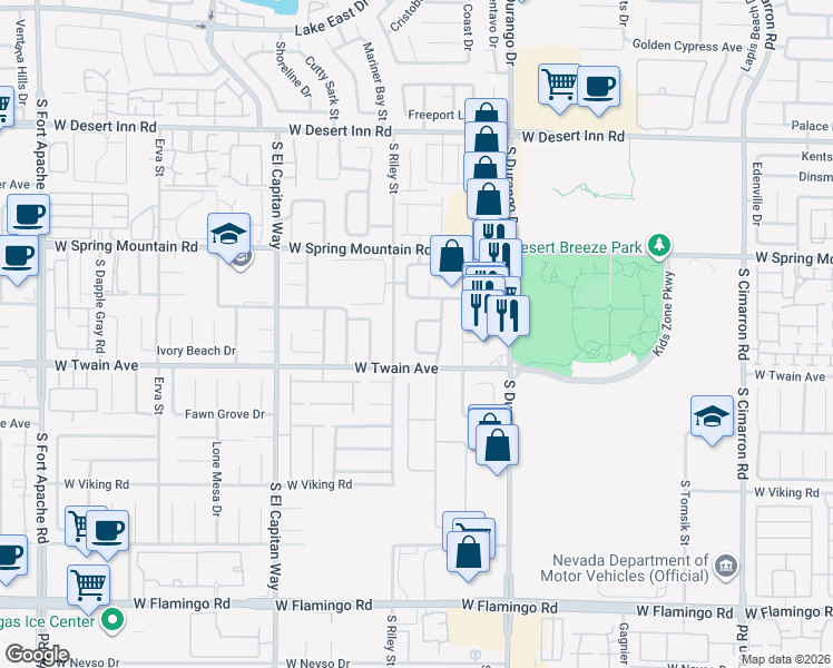 map of restaurants, bars, coffee shops, grocery stores, and more near Gerri Bay Lane in Spring Valley