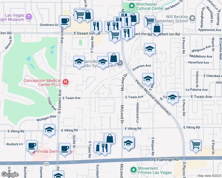 map of restaurants, bars, coffee shops, grocery stores, and more near 3670 Laguna Verde Drive in Las Vegas