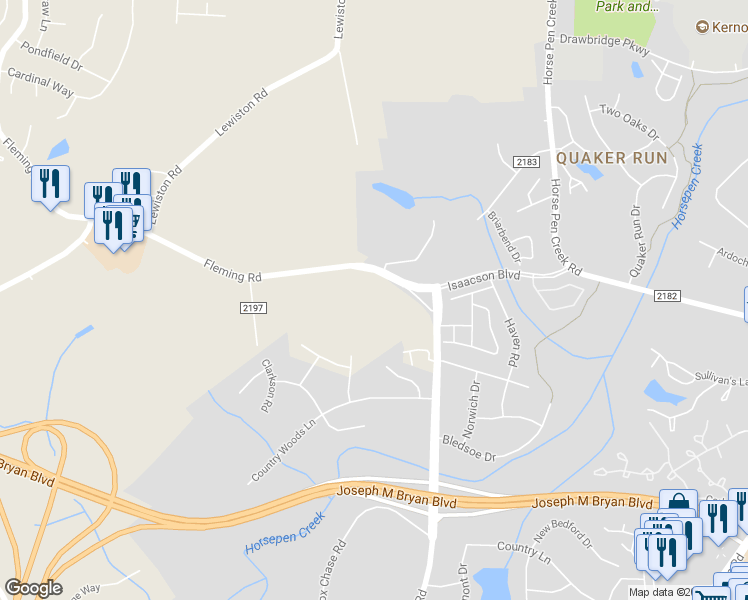 map of restaurants, bars, coffee shops, grocery stores, and more near 2003 Fleming Road in Greensboro