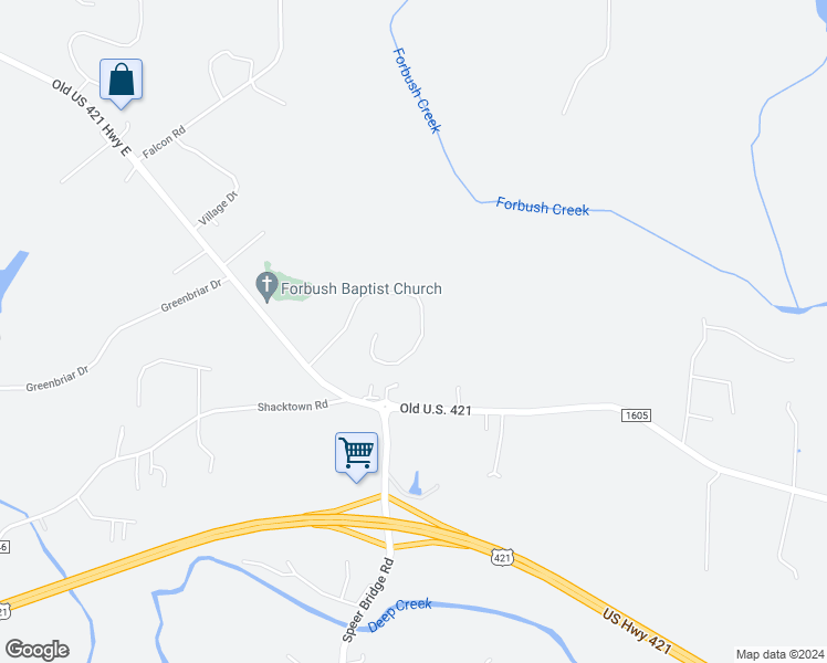 map of restaurants, bars, coffee shops, grocery stores, and more near 4880 Bent Tree Way in Yadkinville