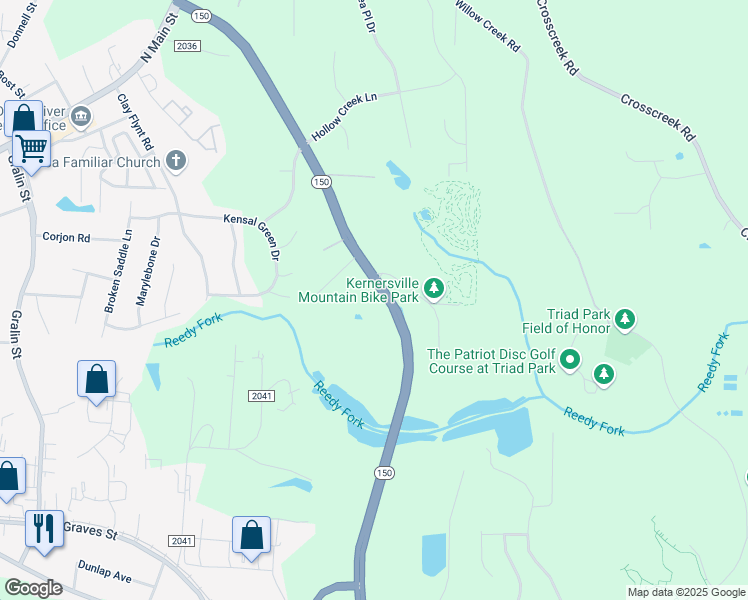 map of restaurants, bars, coffee shops, grocery stores, and more near 440 State Road 2036 in Kernersville