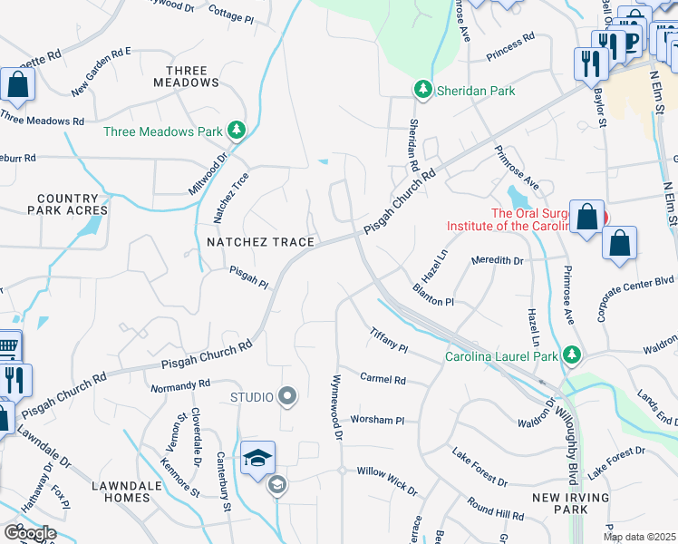 map of restaurants, bars, coffee shops, grocery stores, and more near 2006 Tiffany Place in Greensboro