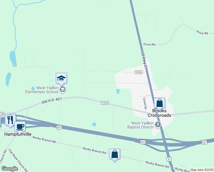 map of restaurants, bars, coffee shops, grocery stores, and more near 3647 Bray Road in Hamptonville