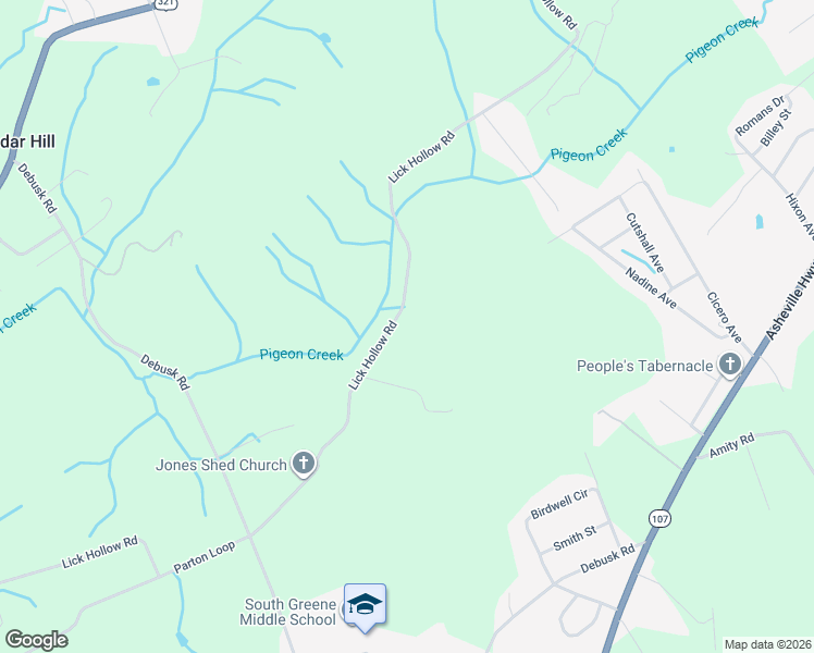 map of restaurants, bars, coffee shops, grocery stores, and more near 1405 Lick Hollow Road in Greeneville