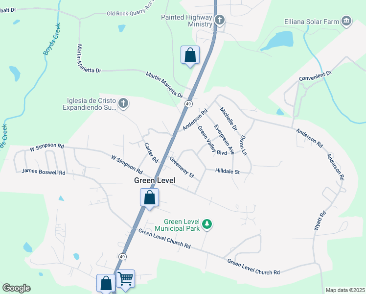 map of restaurants, bars, coffee shops, grocery stores, and more near 1523 North Carolina 49 in Burlington