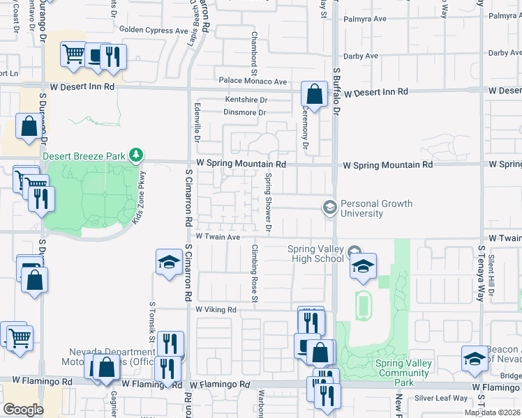 map of restaurants, bars, coffee shops, grocery stores, and more near 3610 Pinnate Drive in Las Vegas