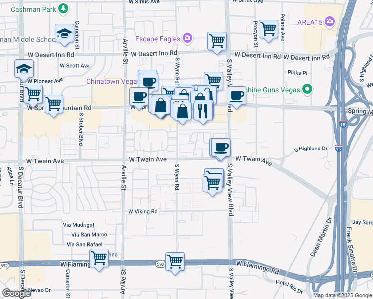 map of restaurants, bars, coffee shops, grocery stores, and more near 4090 West Twain Avenue in Las Vegas