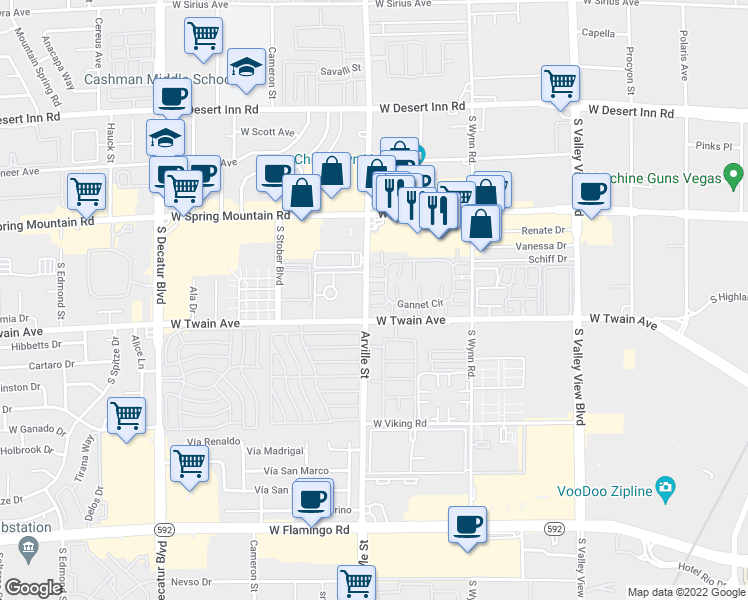 map of restaurants, bars, coffee shops, grocery stores, and more near 4331 Gannet Circle in Las Vegas
