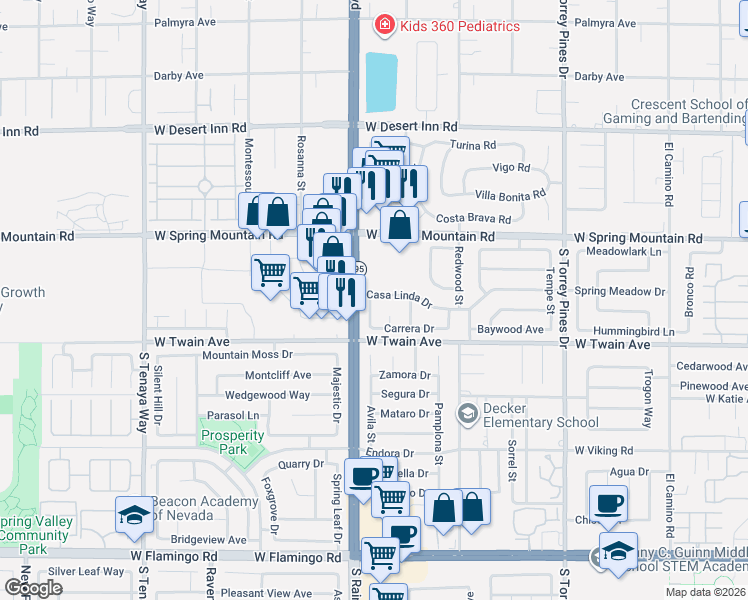 map of restaurants, bars, coffee shops, grocery stores, and more near 3648 Margarita Way in Las Vegas