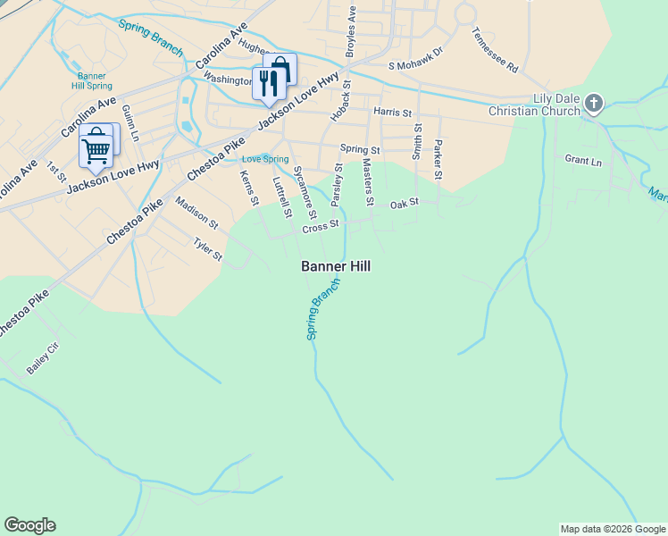 map of restaurants, bars, coffee shops, grocery stores, and more near in Banner Hill