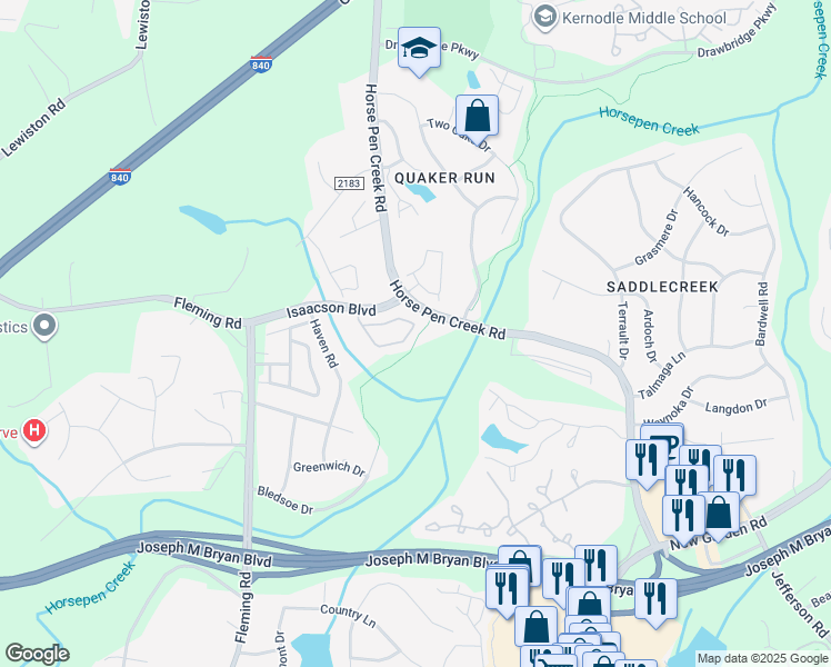 map of restaurants, bars, coffee shops, grocery stores, and more near 88 Tannenbaum Circle in Greensboro
