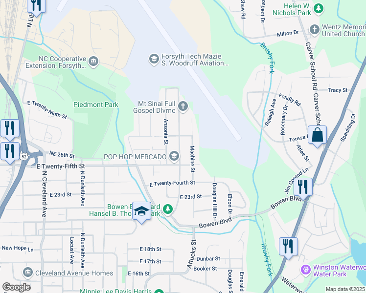 map of restaurants, bars, coffee shops, grocery stores, and more near 2519 Manchester Street in Winston-Salem
