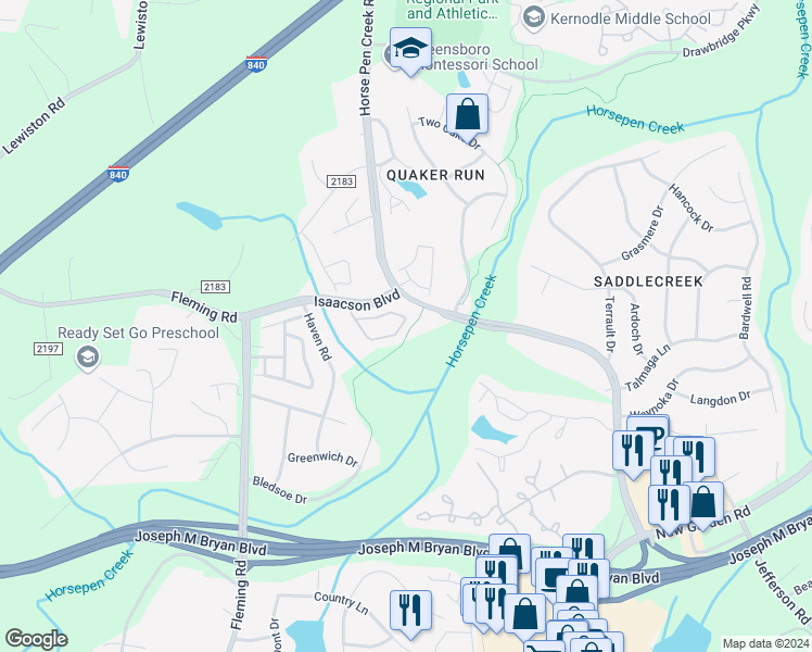 map of restaurants, bars, coffee shops, grocery stores, and more near 88 Tannenbaum Circle in Greensboro