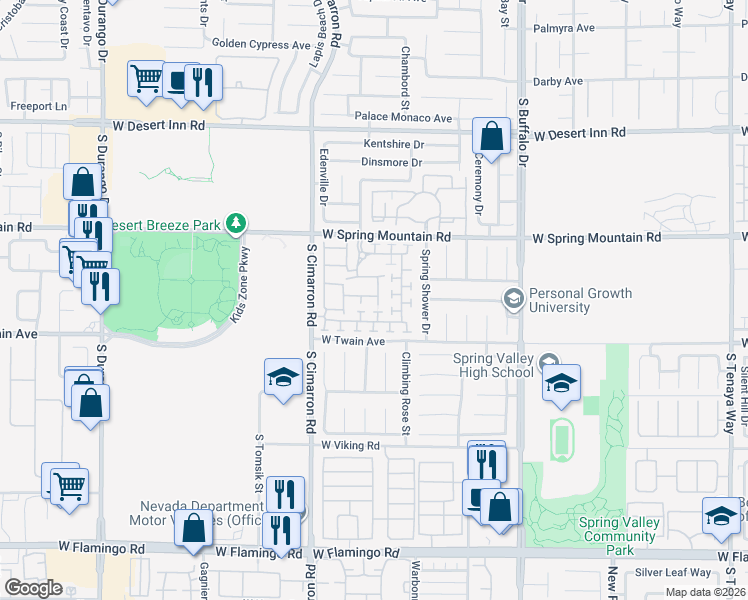 map of restaurants, bars, coffee shops, grocery stores, and more near 3627 Water Song Drive in Las Vegas