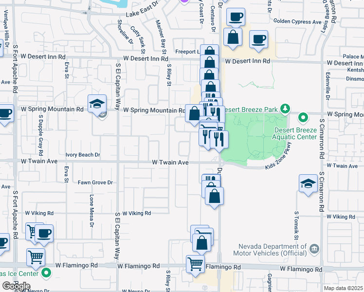 map of restaurants, bars, coffee shops, grocery stores, and more near 3640 Gerri Bay Lane in Las Vegas