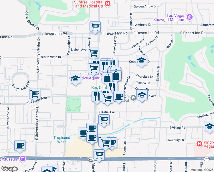 map of restaurants, bars, coffee shops, grocery stores, and more near 3528 South Maryland Parkway in Las Vegas