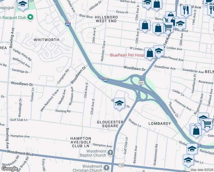 map of restaurants, bars, coffee shops, grocery stores, and more near 9 Sharonwood Drive in Nashville