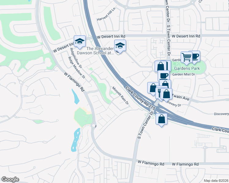 map of restaurants, bars, coffee shops, grocery stores, and more near 3641 Moonlit Rain Drive in Las Vegas