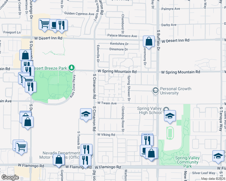 map of restaurants, bars, coffee shops, grocery stores, and more near 3627 Water Song Drive in Las Vegas