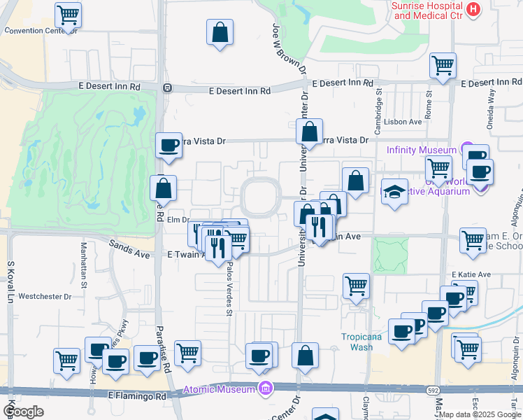 map of restaurants, bars, coffee shops, grocery stores, and more near 730 South Royal Crest Circle in Las Vegas