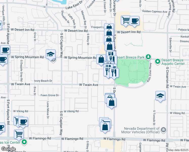 map of restaurants, bars, coffee shops, grocery stores, and more near 3640 Gerri Bay Lane in Las Vegas