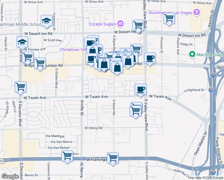 map of restaurants, bars, coffee shops, grocery stores, and more near 4171 Gannet Circle in Las Vegas