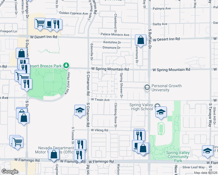 map of restaurants, bars, coffee shops, grocery stores, and more near 3626 Water Song Drive in Las Vegas