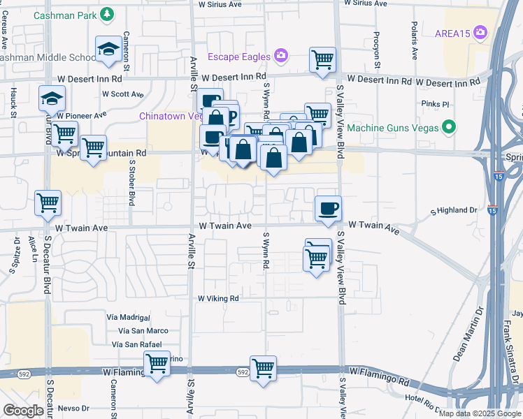map of restaurants, bars, coffee shops, grocery stores, and more near 4131 Gannet Circle in Las Vegas