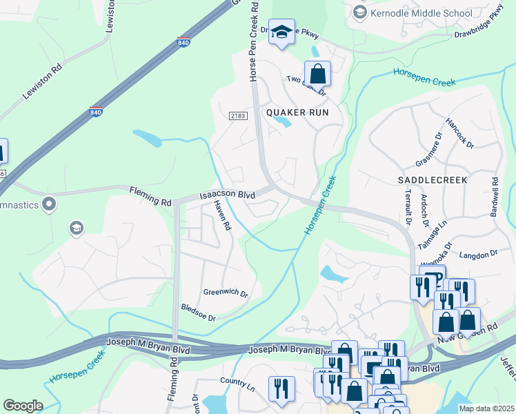 map of restaurants, bars, coffee shops, grocery stores, and more near 61 Tannenbaum Circle in Greensboro
