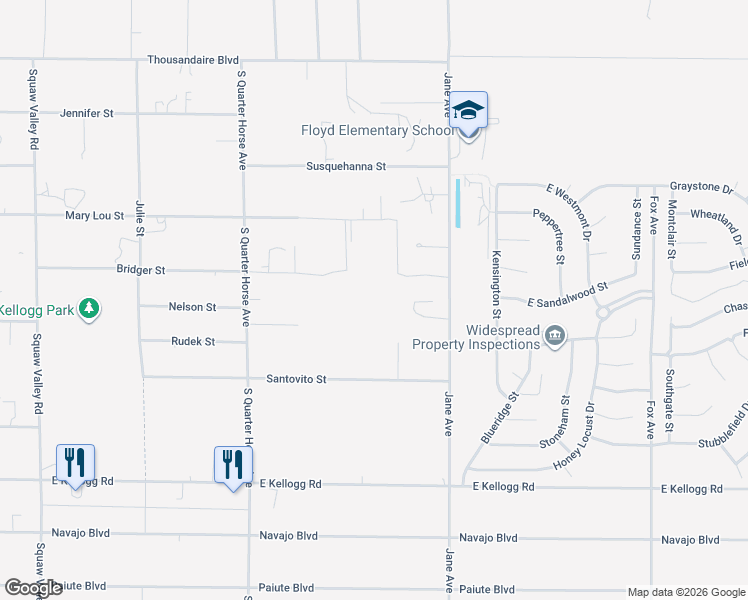 map of restaurants, bars, coffee shops, grocery stores, and more near 4301 Bridger Street in Pahrump