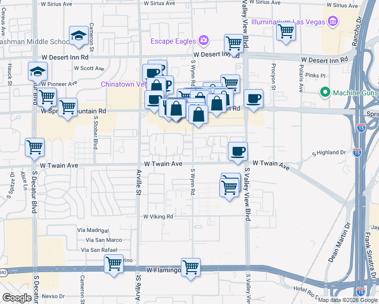 map of restaurants, bars, coffee shops, grocery stores, and more near 4171 Gannet Circle in Las Vegas