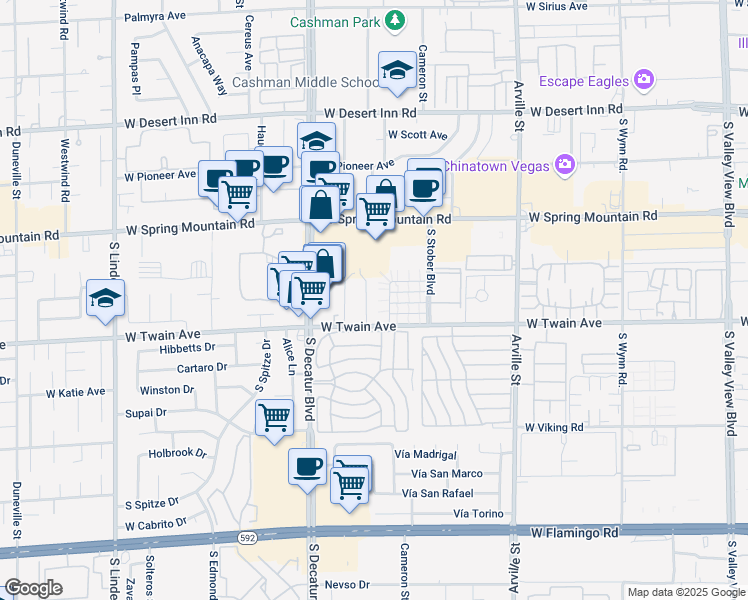 map of restaurants, bars, coffee shops, grocery stores, and more near 3663 Kolendo Court in Las Vegas