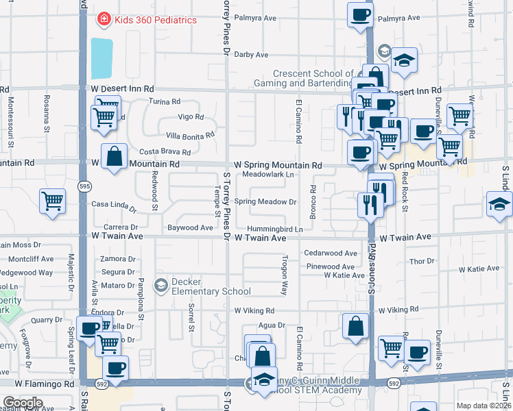 map of restaurants, bars, coffee shops, grocery stores, and more near 6386 Sparrow Lane in Las Vegas