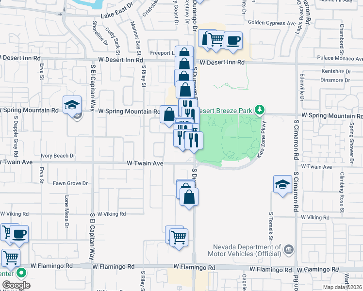 map of restaurants, bars, coffee shops, grocery stores, and more near 8657 Keewatin Court in Las Vegas