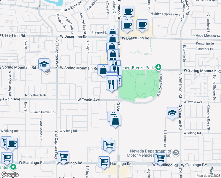 map of restaurants, bars, coffee shops, grocery stores, and more near 8657 Keewatin Court in Las Vegas