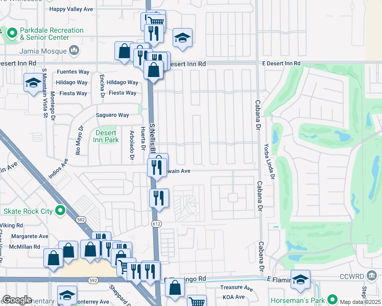 map of restaurants, bars, coffee shops, grocery stores, and more near 3665 Estes Park Drive in Las Vegas
