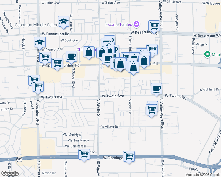 map of restaurants, bars, coffee shops, grocery stores, and more near 4320 Gannet Circle in Las Vegas