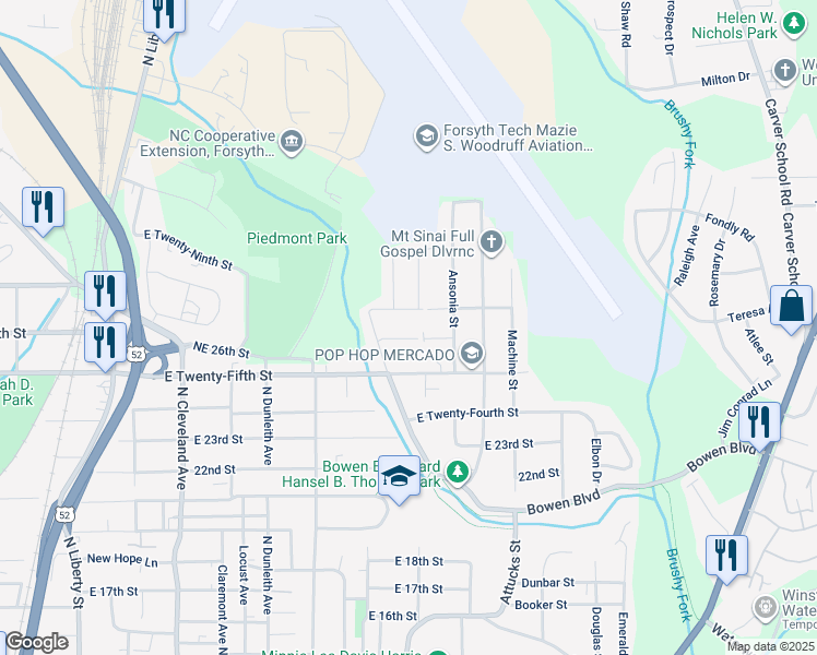 map of restaurants, bars, coffee shops, grocery stores, and more near 1845 Trellis Lane in Winston-Salem